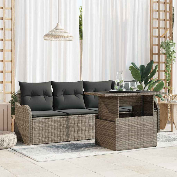 Havesofa Sæt med pude 5 pcs Grå Poly rattan