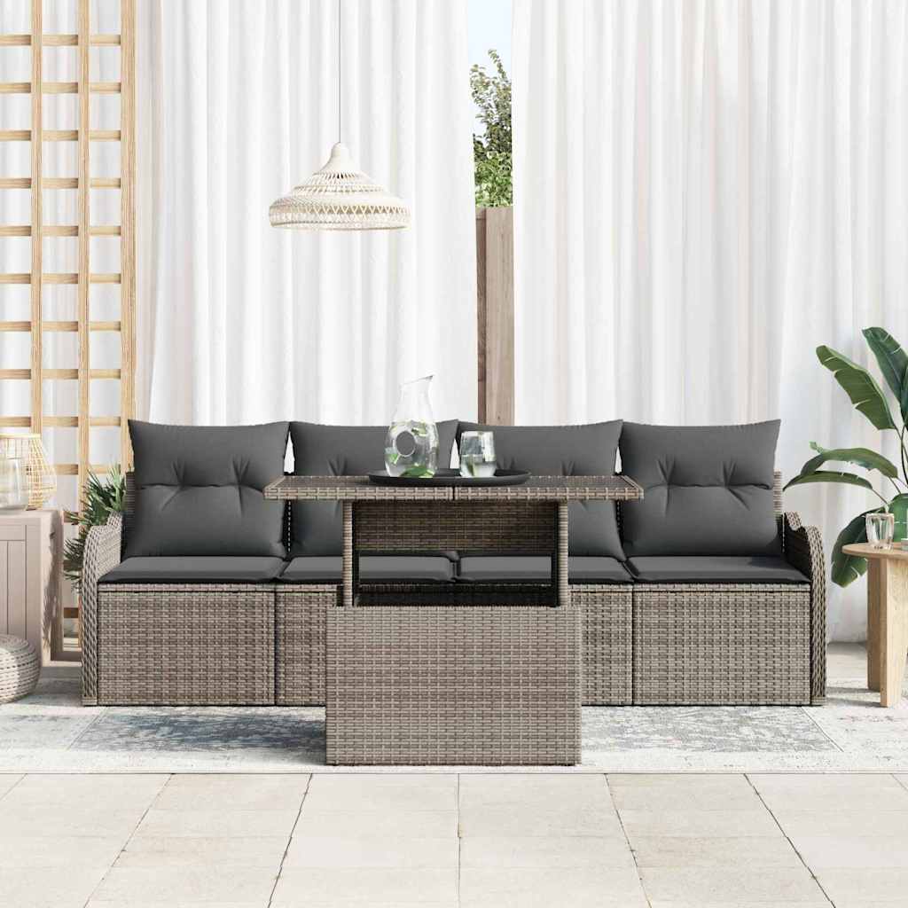 Havesofa Sæt med pude 5 pcs Grå Poly rattan