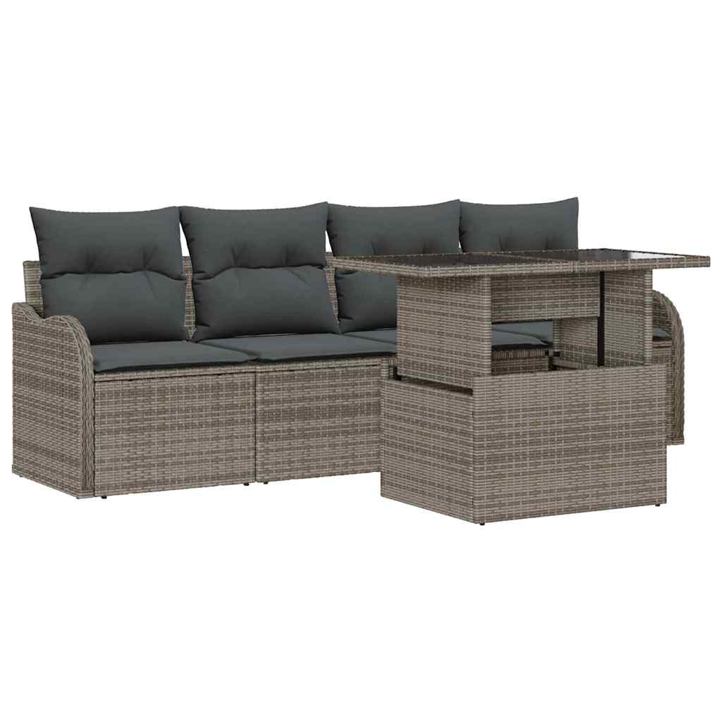 Havesofa Sæt med pude 5 pcs Grå Poly rattan