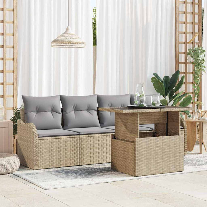 Havesofa Sæt med pude 5 pcs Beige Poly rattan