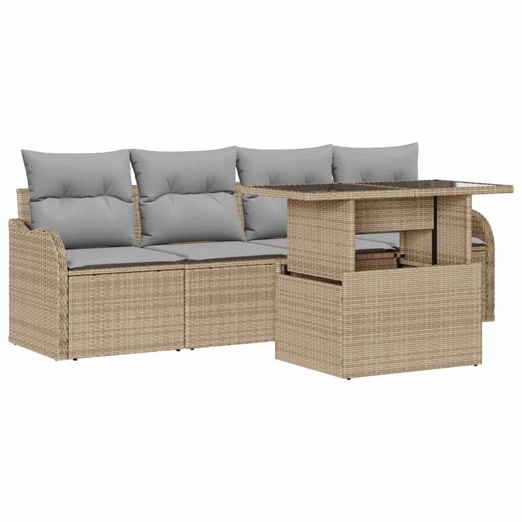 Havesofa Sæt med pude 5 pcs Beige Poly rattan