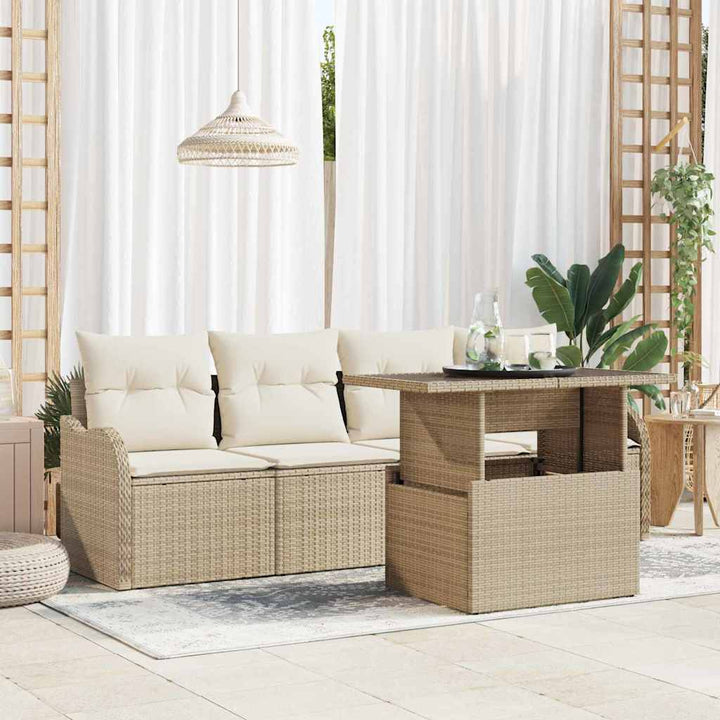 Havesofa Sæt med pude 5 pcs Beige Poly rattan