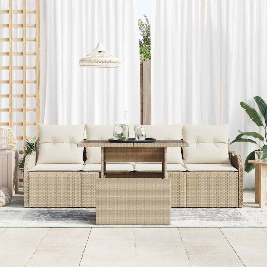 Havesofa Sæt med pude 5 pcs Beige Poly rattan