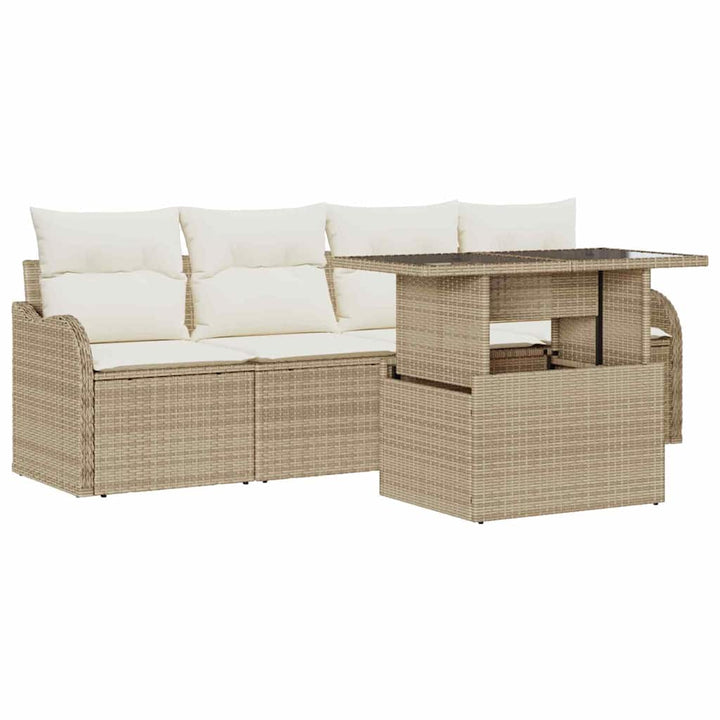 Havesofa Sæt med pude 5 pcs Beige Poly rattan