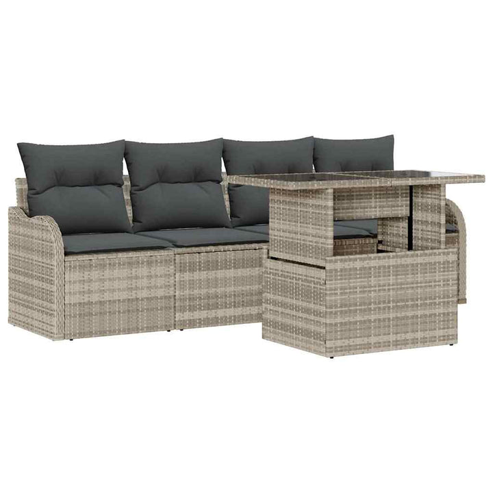 Havesofa Sæt med pude 5 pcs Lysegrå Poly rattan