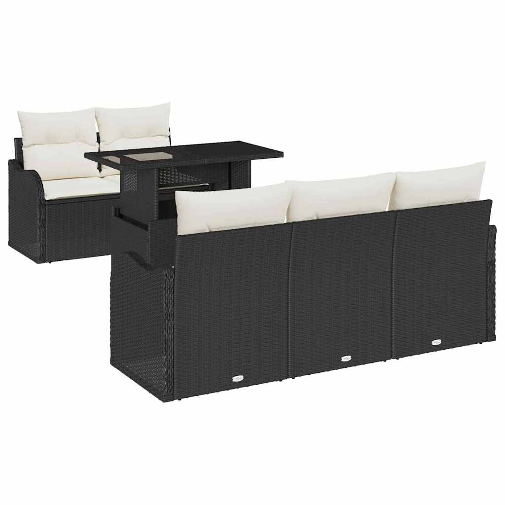Havesofa Sæt med pude 6 pcs Sort og Cream polyrattan
