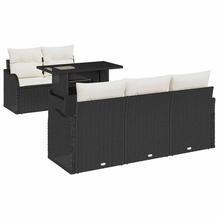 Havesofa Sæt med pude 6 pcs Sort og Cream polyrattan