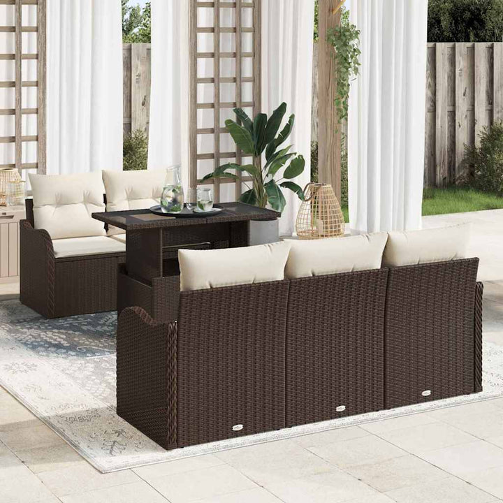 Havesofa Sæt med pude 6 pcs Brun polyrattan