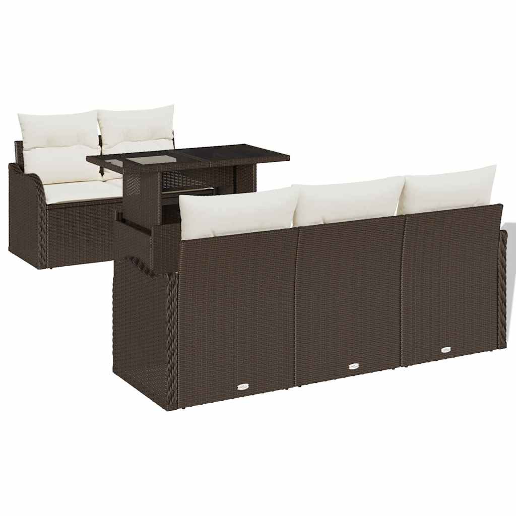 Havesofa Sæt med pude 6 pcs Brun polyrattan