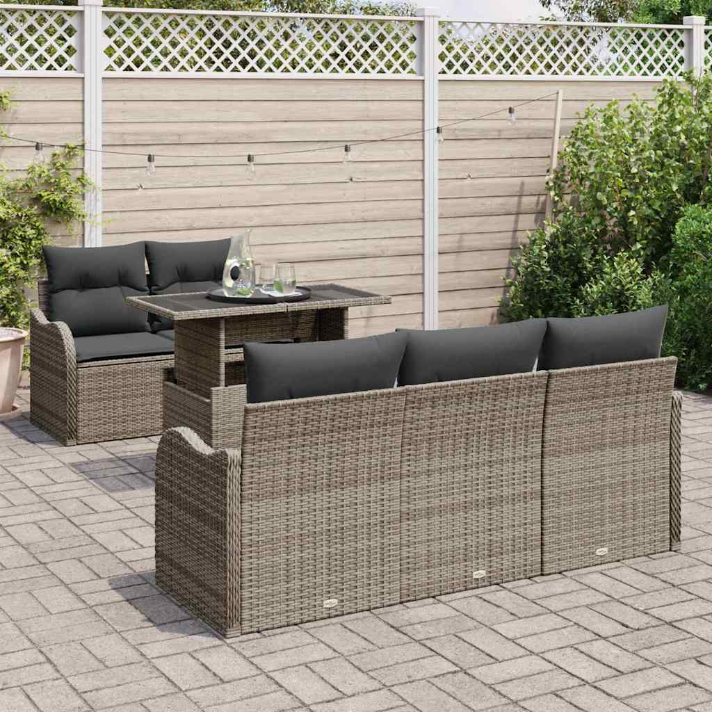 Havesofa Sæt med pude 6 pcs Grå polyrattan