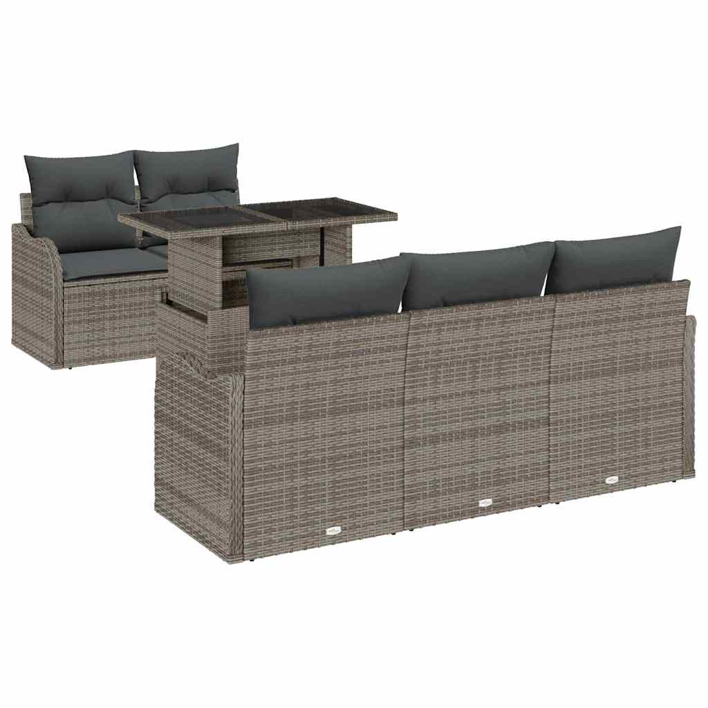 Havesofa Sæt med pude 6 pcs Grå polyrattan