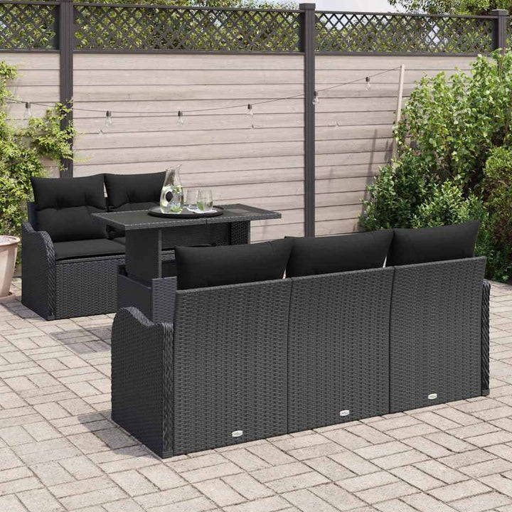 Havesofa Sæt med pude 6 pcs Sort polyrattan