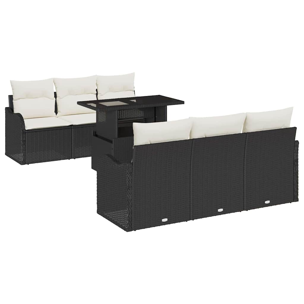 Havesofa Sæt med pude 7 pcs Sort Poly rattan