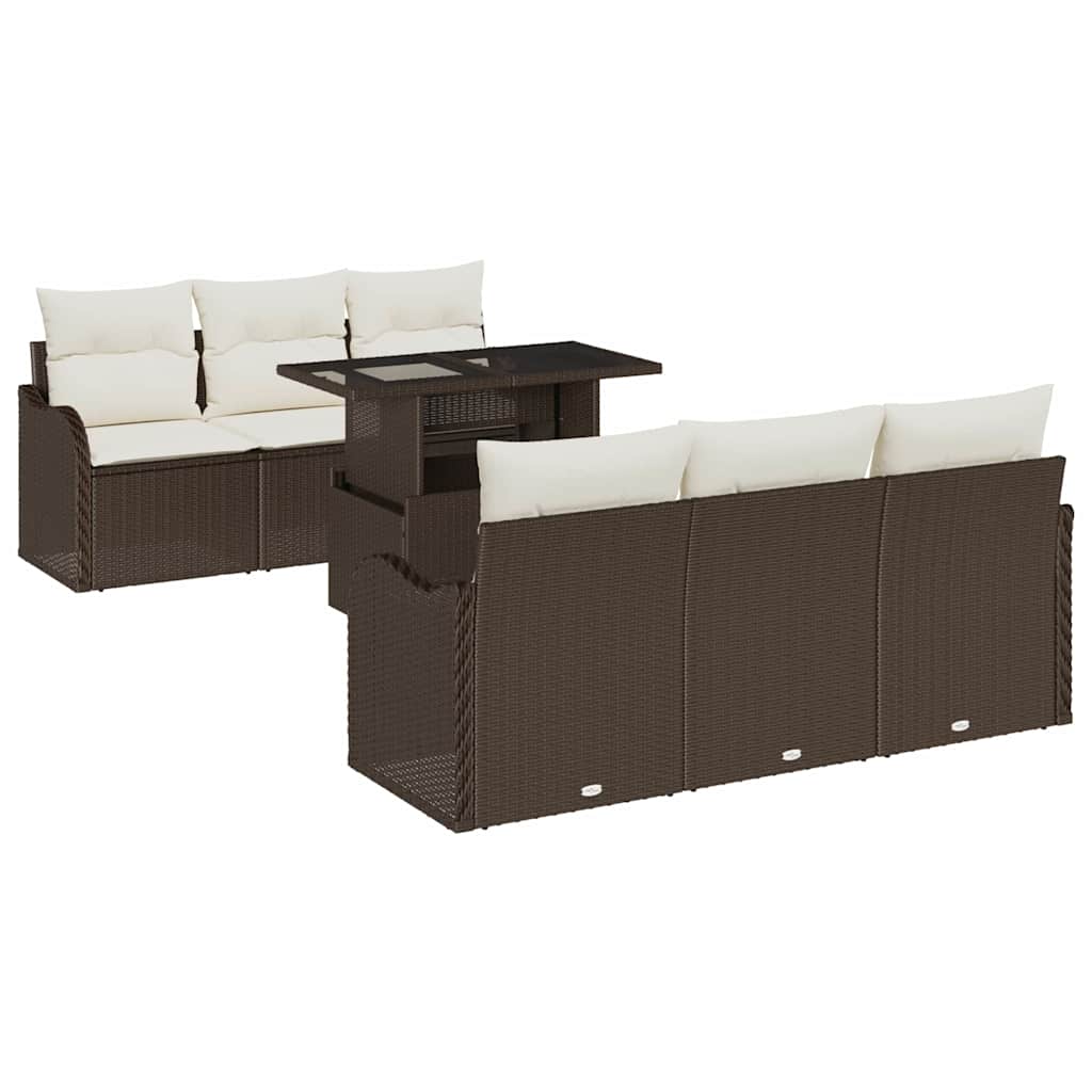 Havesofa Sæt med pude 7 pcs Brun Poly rattan