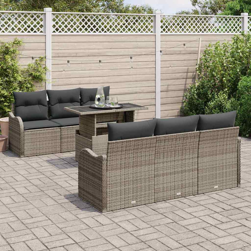 Havesofa Sæt med pude 7 pcs Grå Poly rattan
