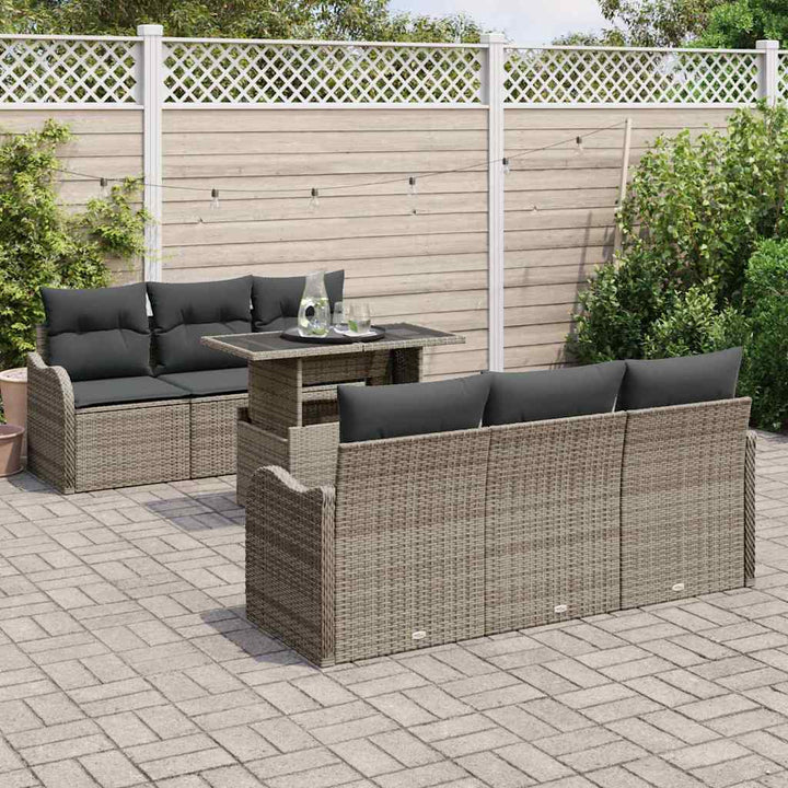 Havesofa Sæt med pude 7 pcs Grå Poly rattan