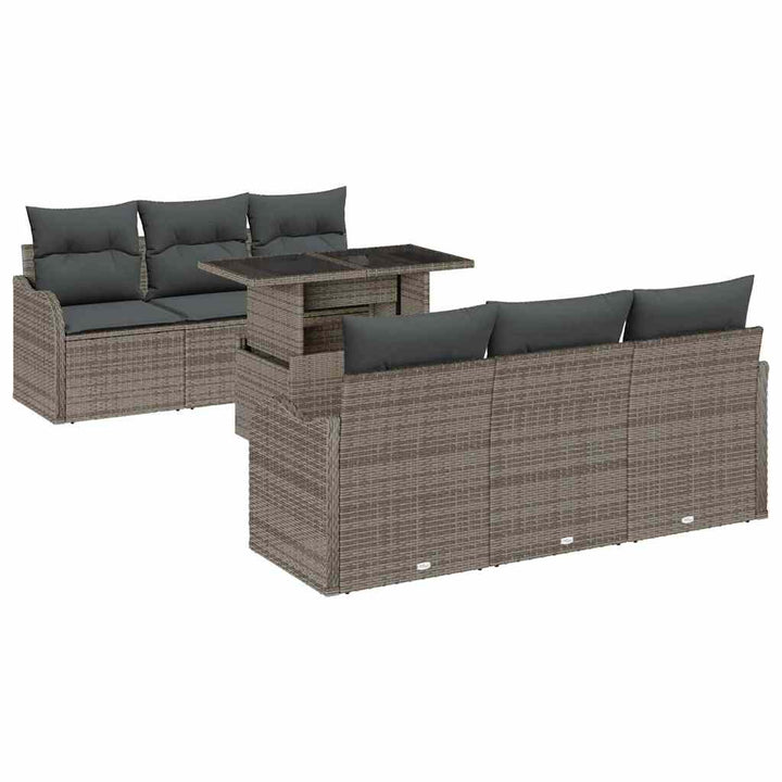 Havesofa Sæt med pude 7 pcs Grå Poly rattan