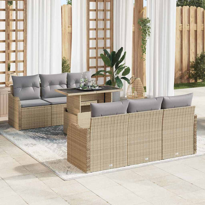Havesofa Sæt med pude 7 pcs Beige Poly rattan