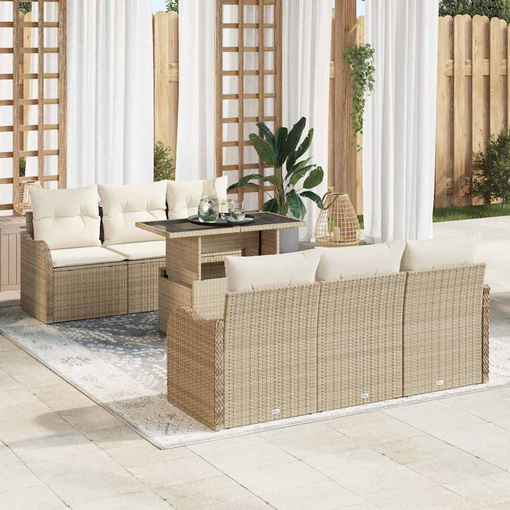 Havesofa Sæt med pude 7 pcs Beige Poly rattan