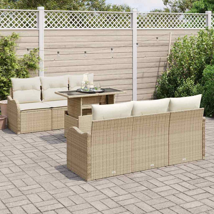 Havesofa Sæt med pude 7 pcs Beige Poly rattan