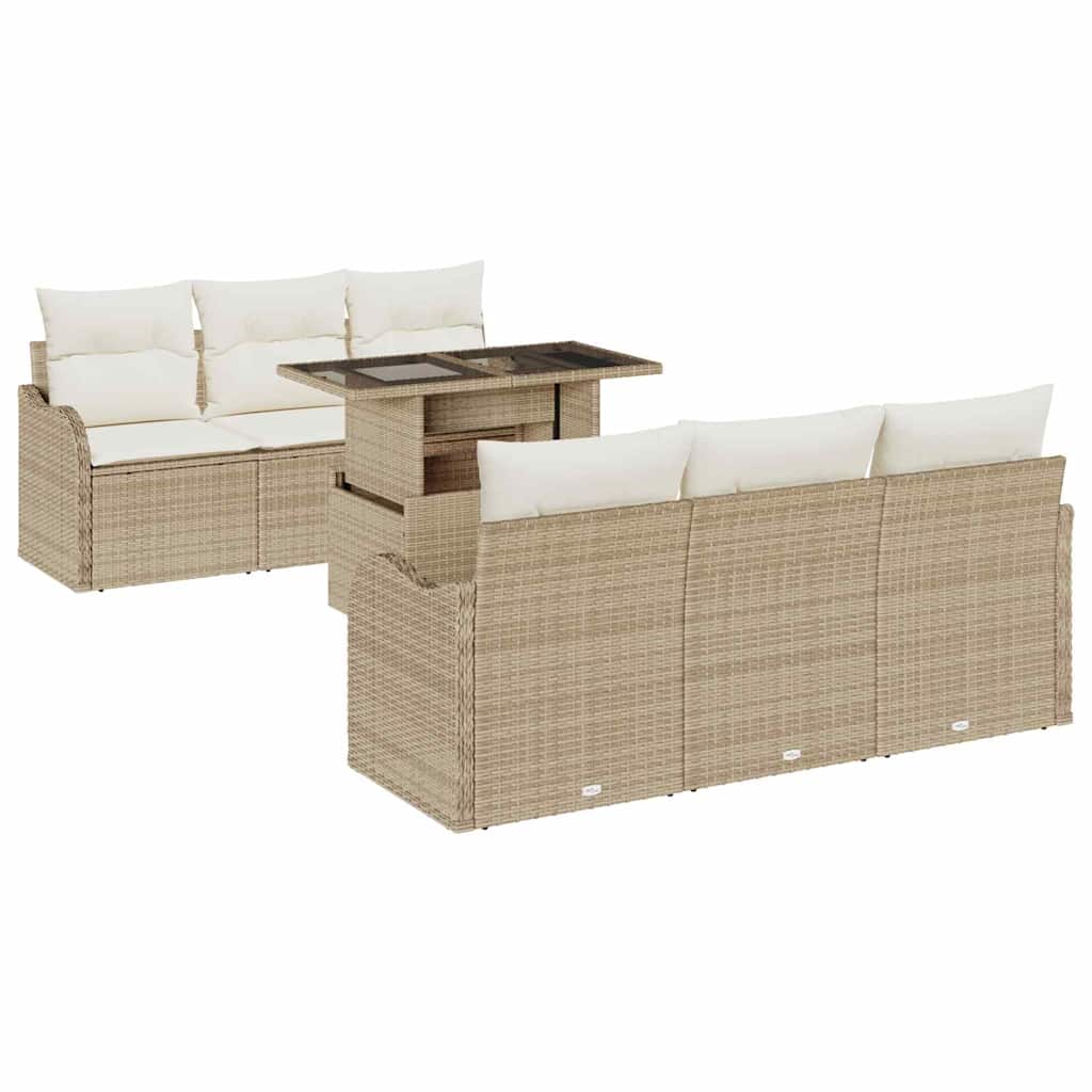Havesofa Sæt med pude 7 pcs Beige Poly rattan