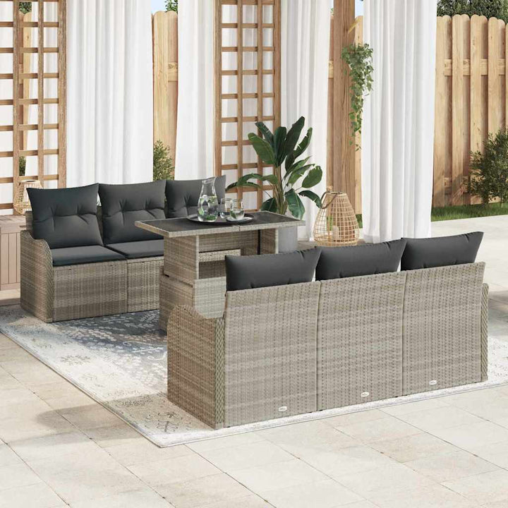 Havesofa Sæt med pude 7 pcs Lysegrå Poly rattan