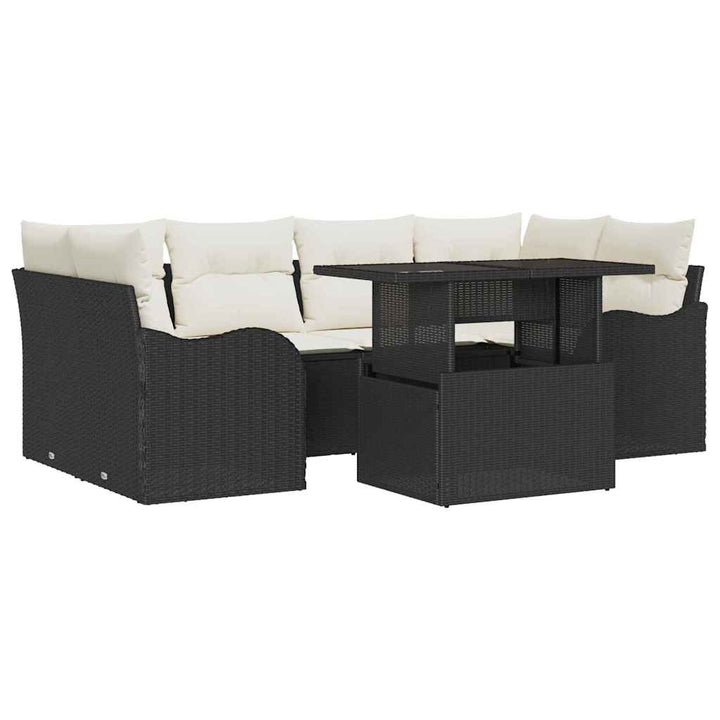 Havesofa Sæt med pude 7 pcs Sort Poly rattan