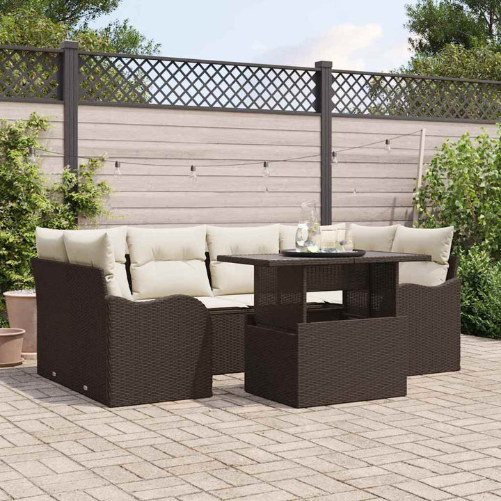 Havesofa Sæt med pude 7 pcs Brun Poly rattan
