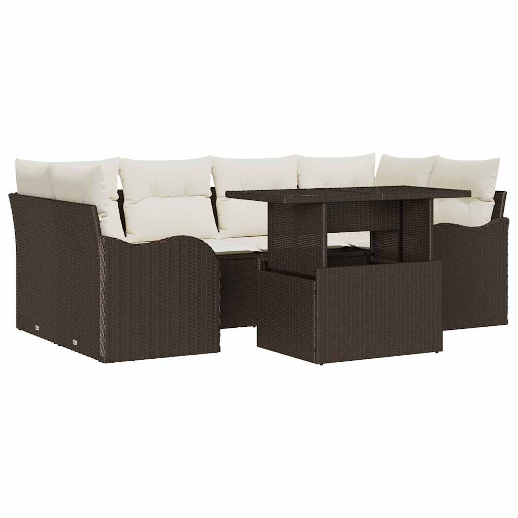 Havesofa Sæt med pude 7 pcs Brun Poly rattan