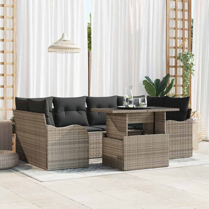 Havesofa Sæt med pude 7 pcs Grå og Mørkegrå polyrattan