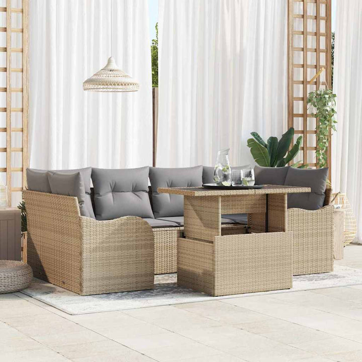 Havesofa Sæt med pude 7 pcs Beige Poly rattan