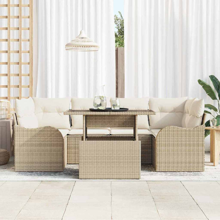 Havesofa Sæt med pude 7 pcs Beige Poly rattan