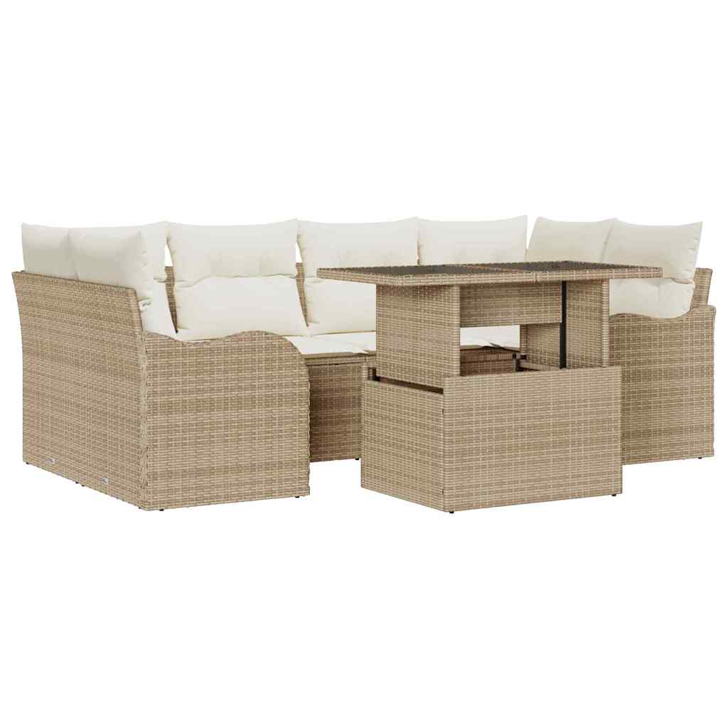 Havesofa Sæt med pude 7 pcs Beige Poly rattan