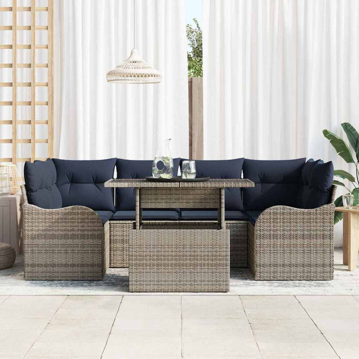 Havesofa Sæt 7 stk. Grå og Marineblå polyrattan