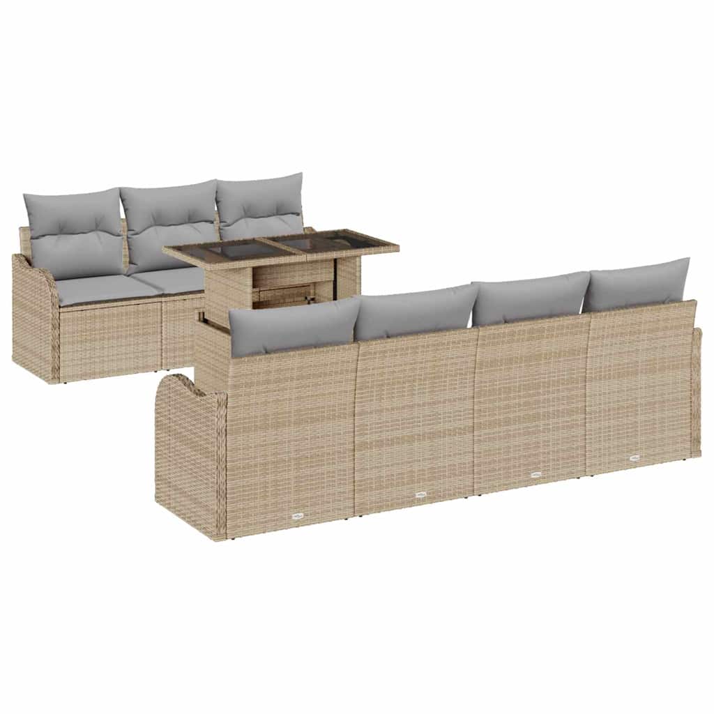 Havesofa Sæt med pude 8 pcs Beige Poly rattan