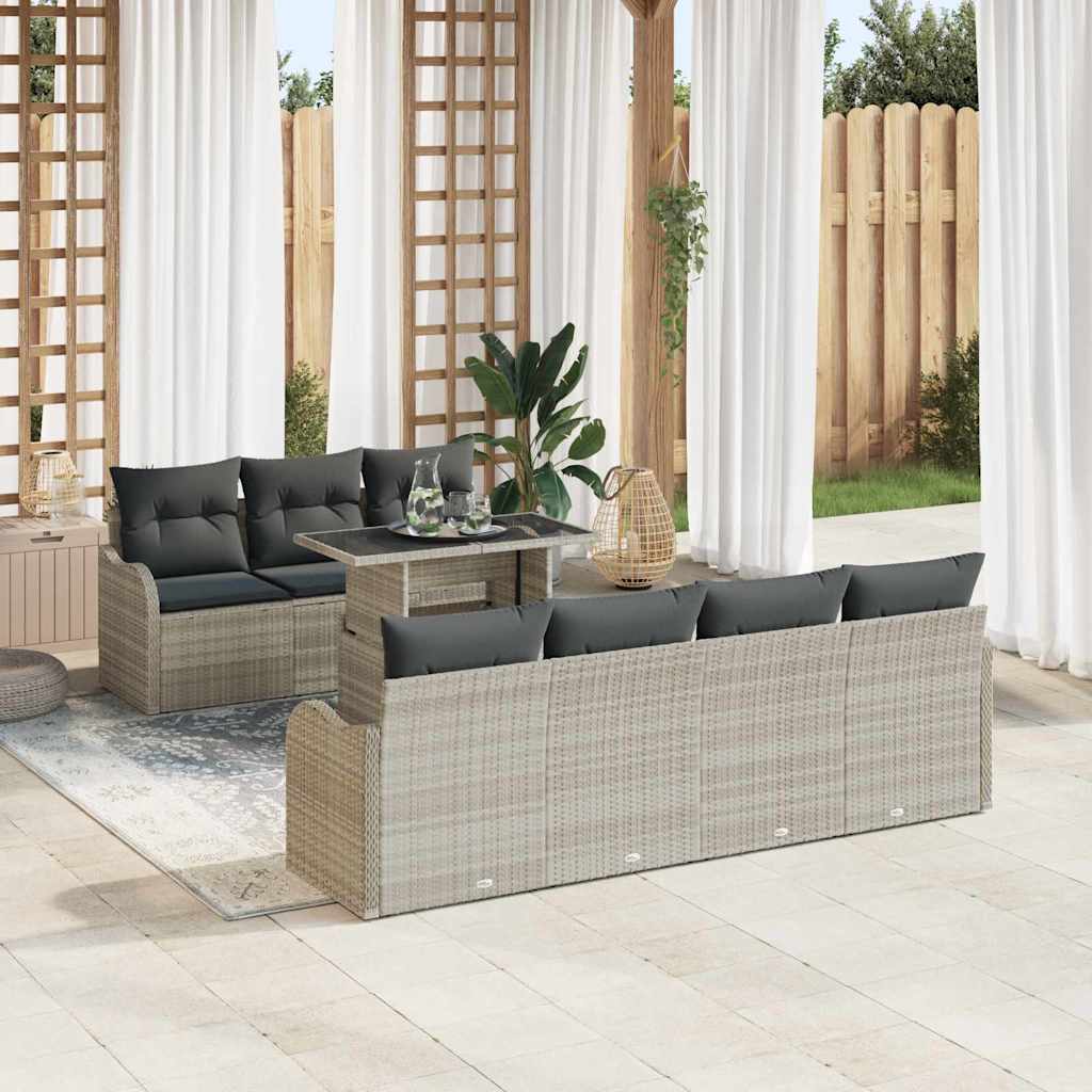 Havesofa Sæt med pude 8 pcs Lysegrå Poly rattan