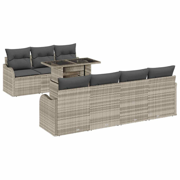 Havesofa Sæt med pude 8 pcs Lysegrå Poly rattan