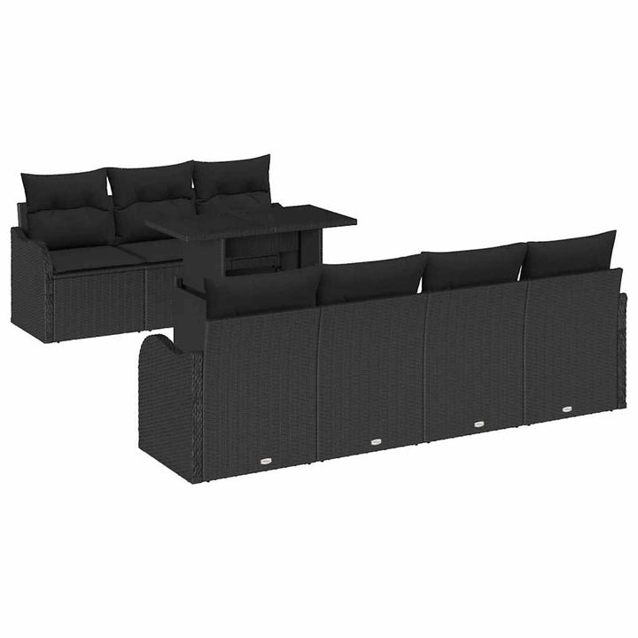 Havesofa Sæt med pude 8 pcs Sort Poly rattan