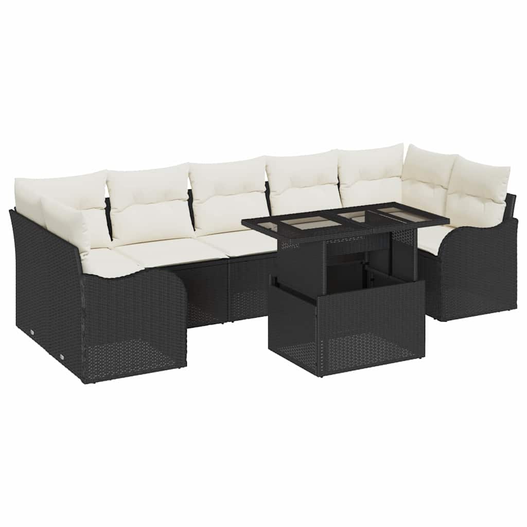 Havesofa Sæt 8 stk. Sort polyrattan
