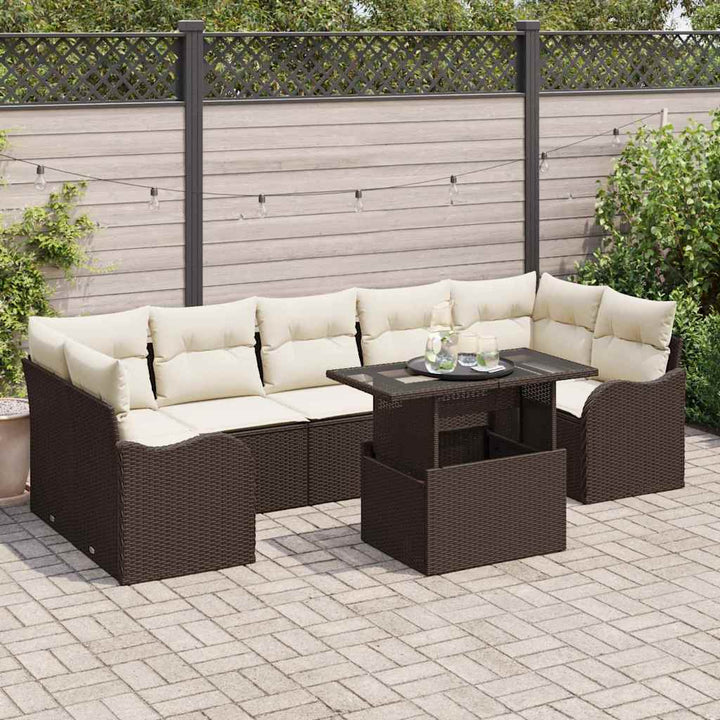 Havesofa Sæt med pude 8 pcs Brun og Creme polyrattan