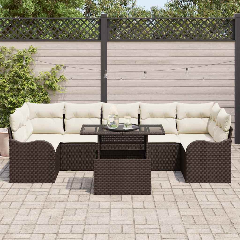 Havesofa Sæt med pude 8 pcs Brun og Creme polyrattan