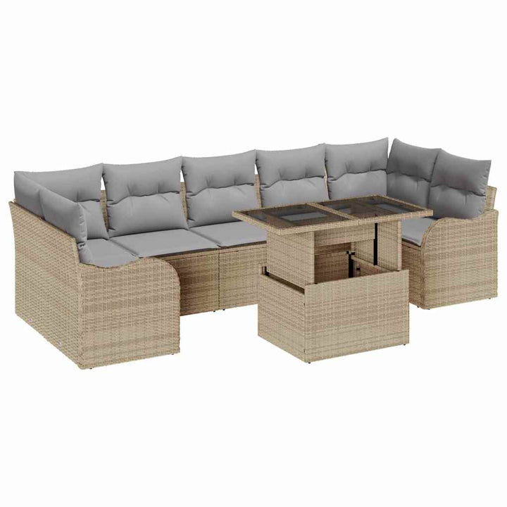 Havesofa Sæt med pude 8 pcs Beige polyrattan