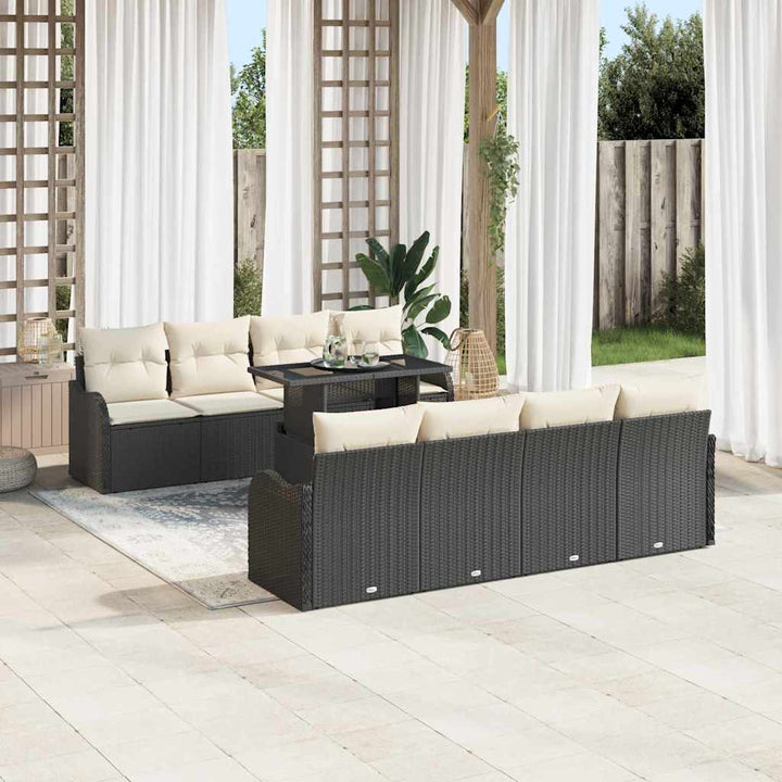 Havesofa Sæt med pude 7 pcs Sort polyrattan