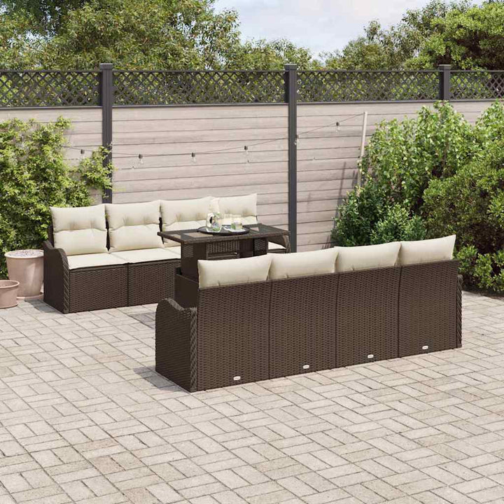 Havesofa Sæt med pude 7 pcs Brun polyrattan