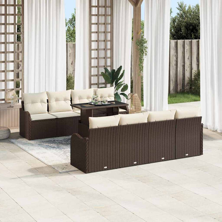 Havesofa Sæt med pude 7 pcs Brun polyrattan