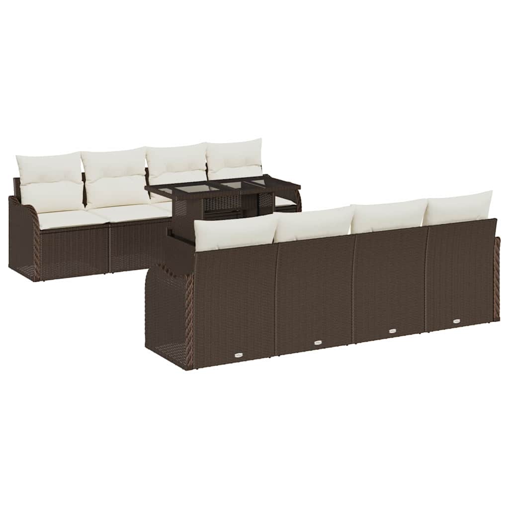 Havesofa Sæt med pude 7 pcs Brun polyrattan