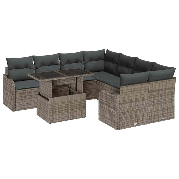 Havesofa Sæt med pude 9 pcs Grå Poly rattan
