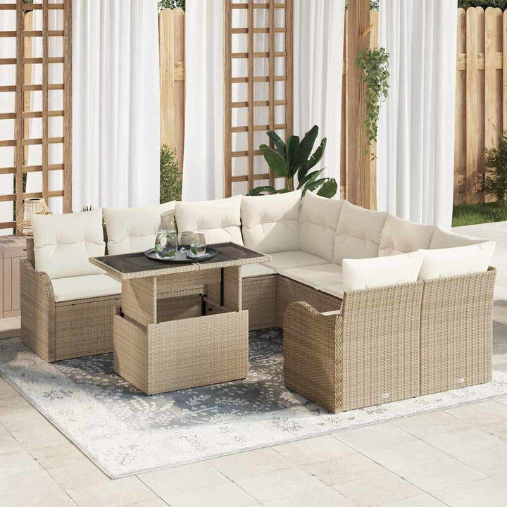 Havesofa Sæt med pude 9 pcs Beige Poly rattan