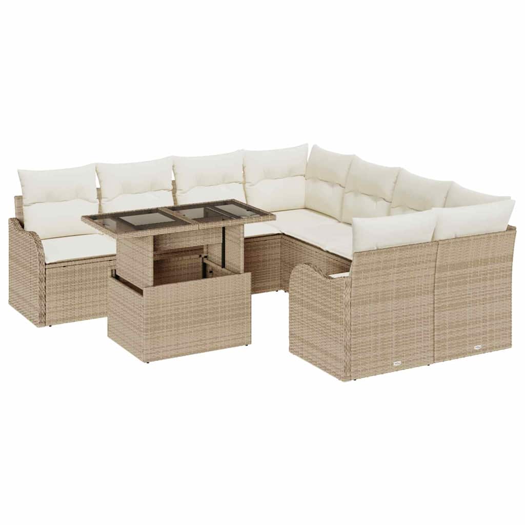 Havesofa Sæt med pude 9 pcs Beige Poly rattan