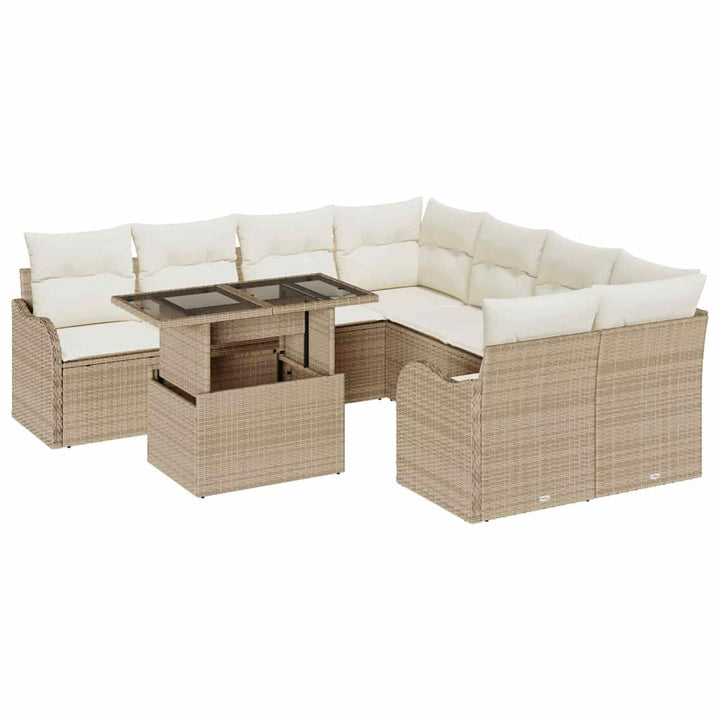 Havesofa Sæt med pude 9 pcs Beige Poly rattan
